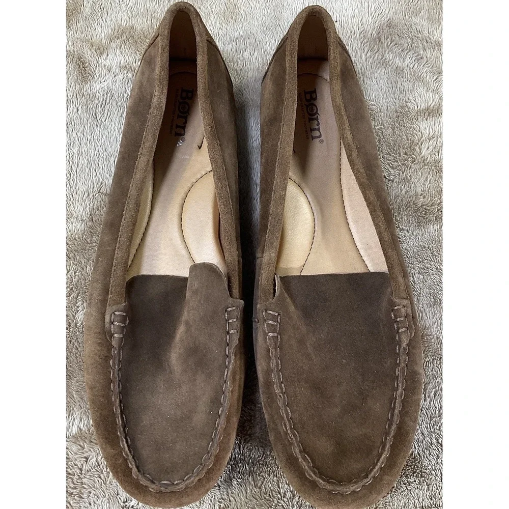 Born Brown Leather Driving Loafers Moc Toe Slip On Flats Casual Trend Womens 11M